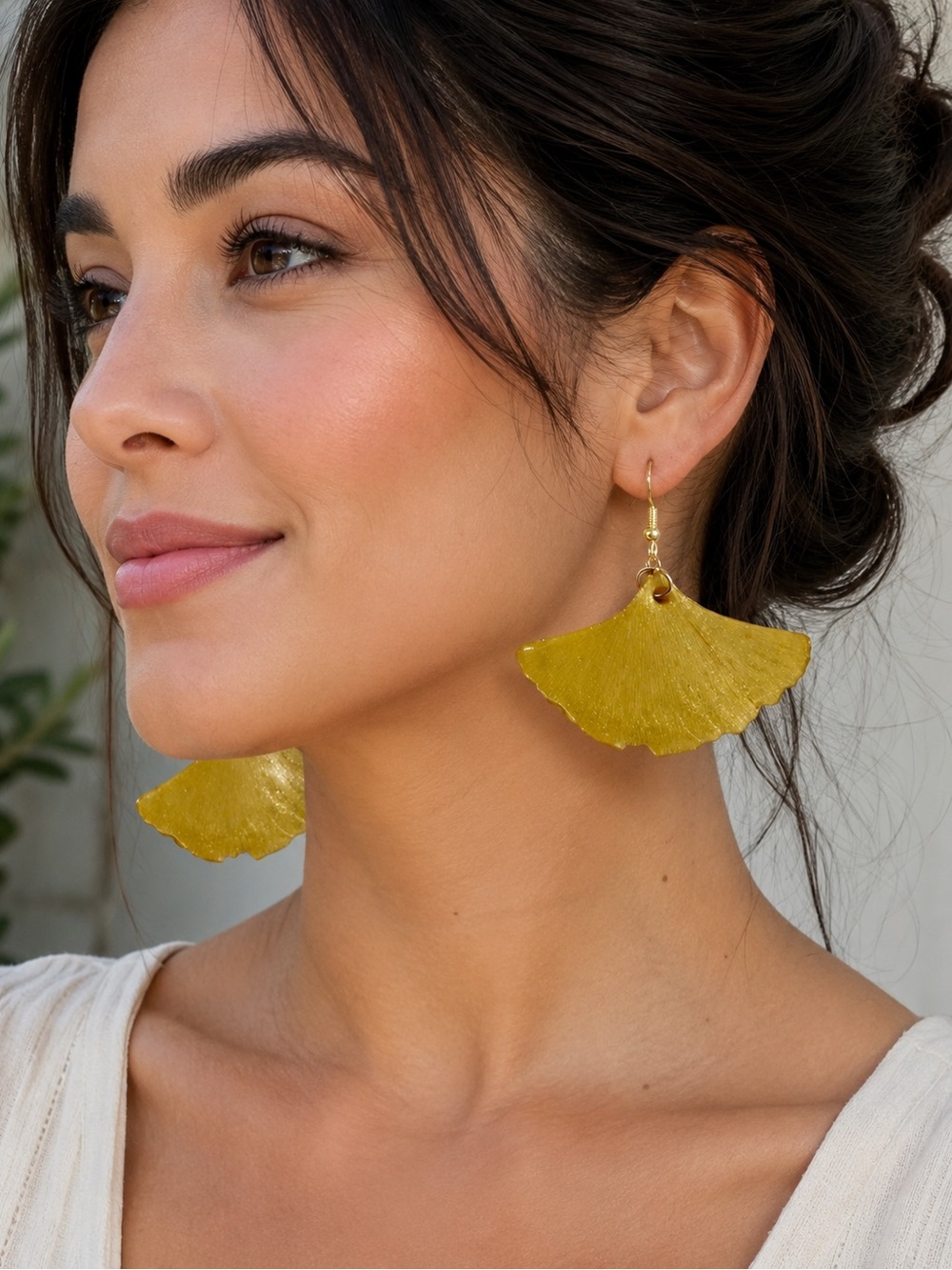 Golden Yellow Ginkgo Fan Drop Earrings for Women